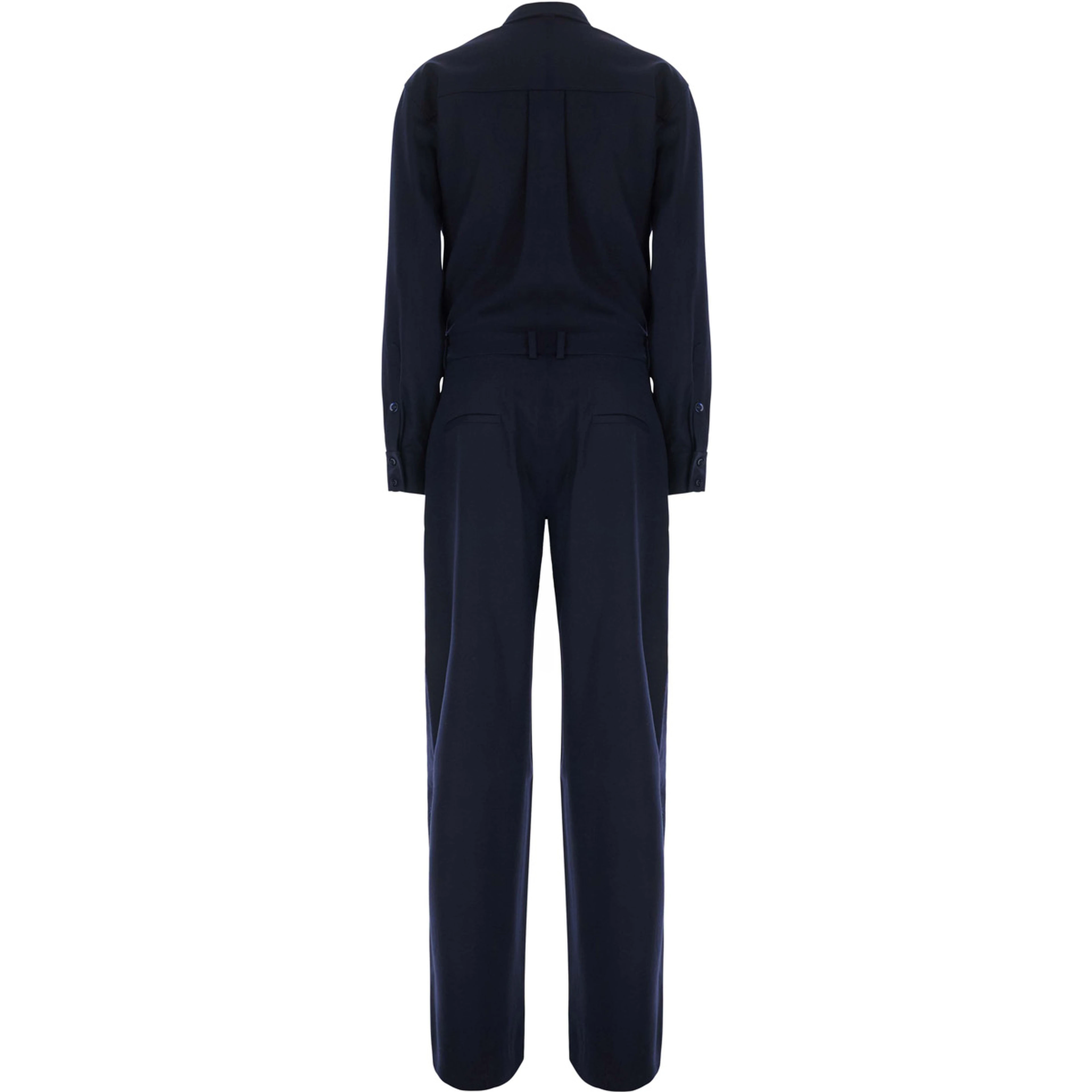 Blue Jumpsuit with Classic Collar and Button Closure in Fabric for Women