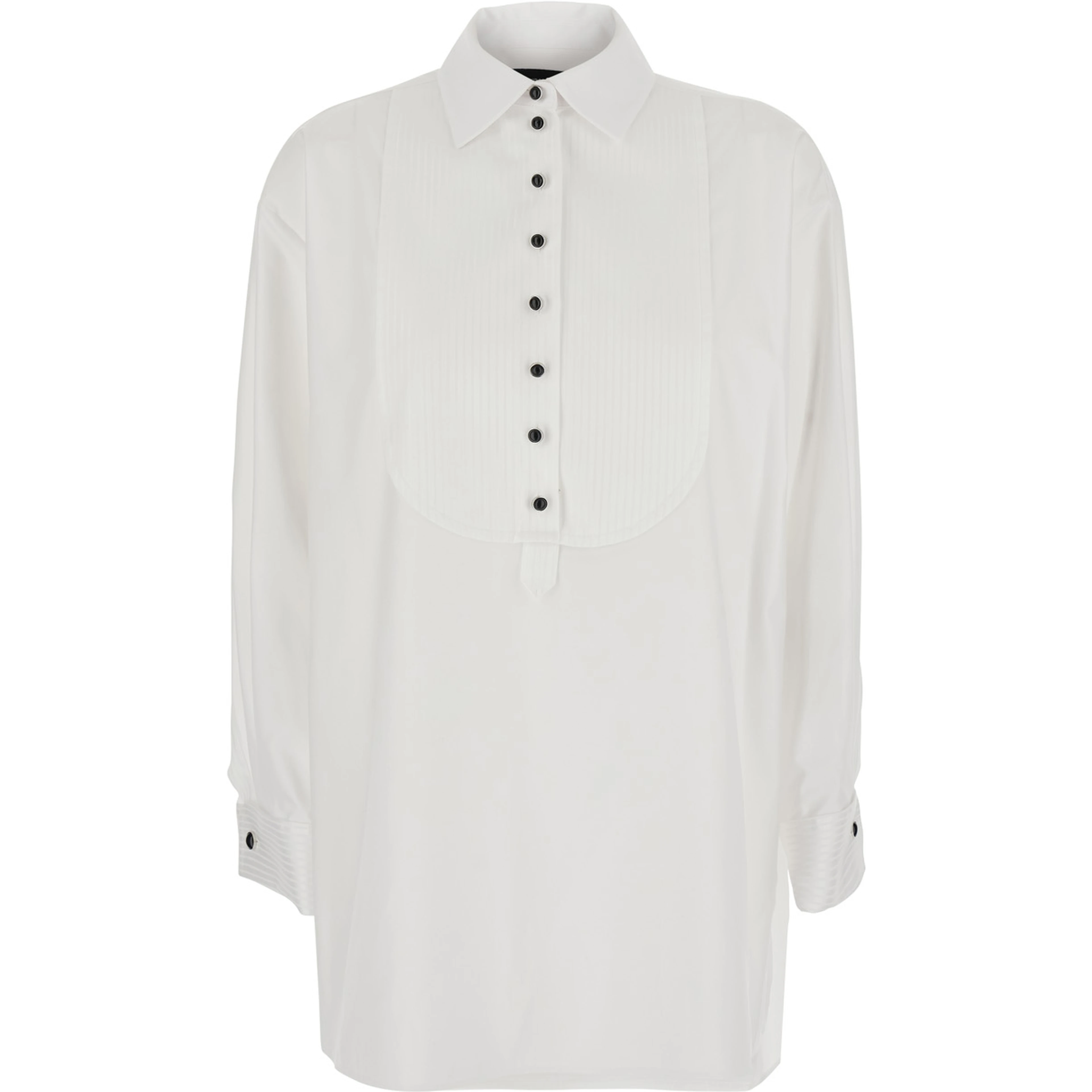 White Cotton Long Sleeve Collar Blouse for Women