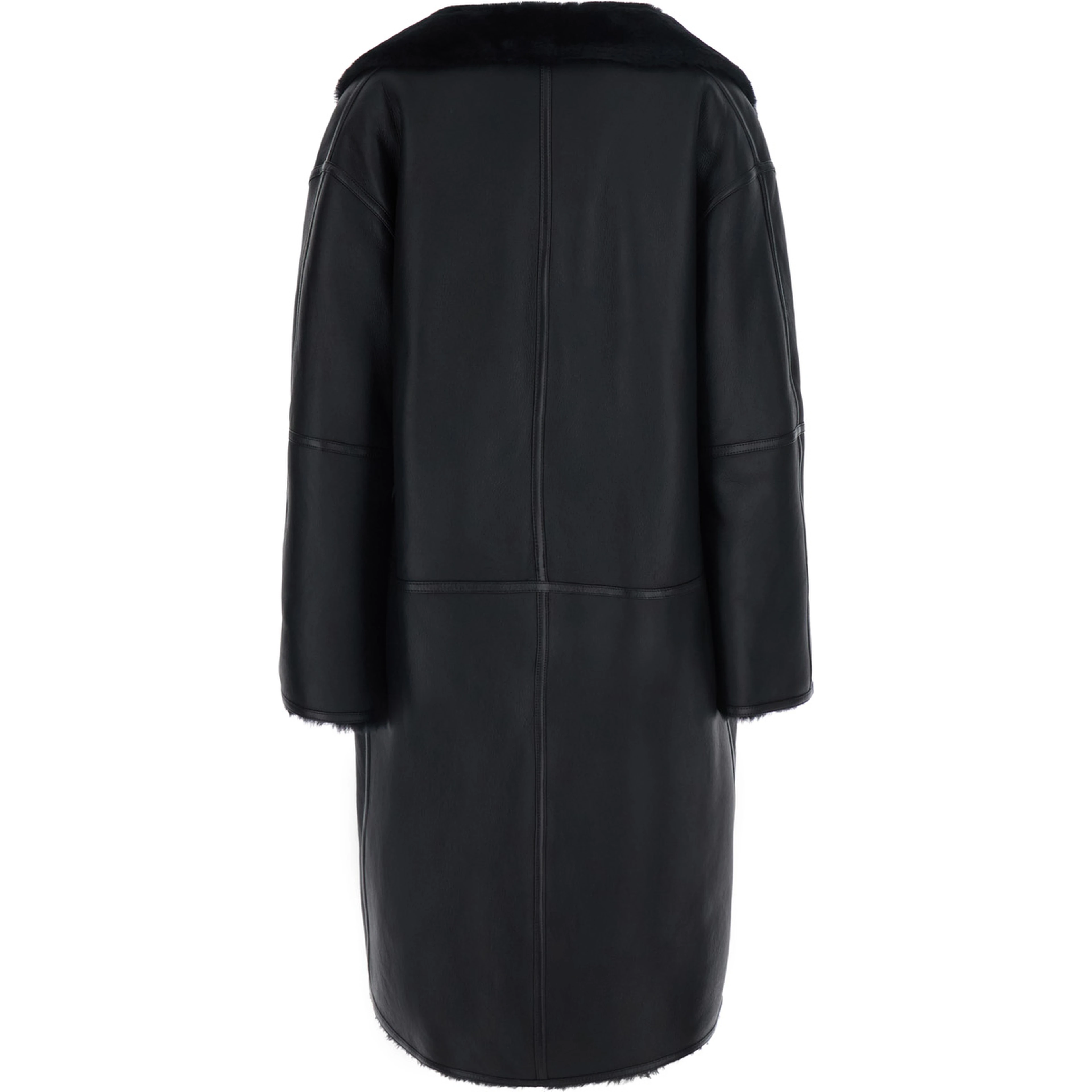 Black Coat with removable fur collar and button closure on the front in leather for women
