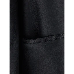 Black Coat with removable fur collar and button closure on the front in leather for women