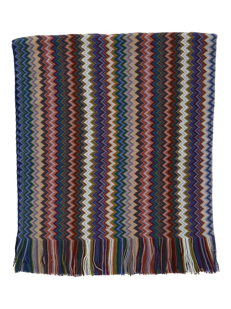 Brown Scarf with Zig Zag Motif in Wool and Acrylic for Women