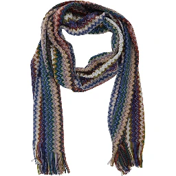 Brown Scarf with Zig Zag Motif in Wool and Acrylic for Women