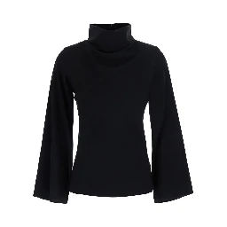 Black womens top with high neck and slits in Tech Fabric