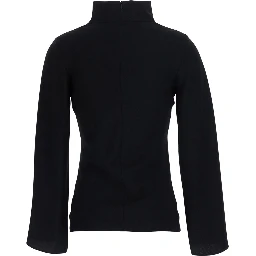 Black womens top with high neck and slits in Tech Fabric