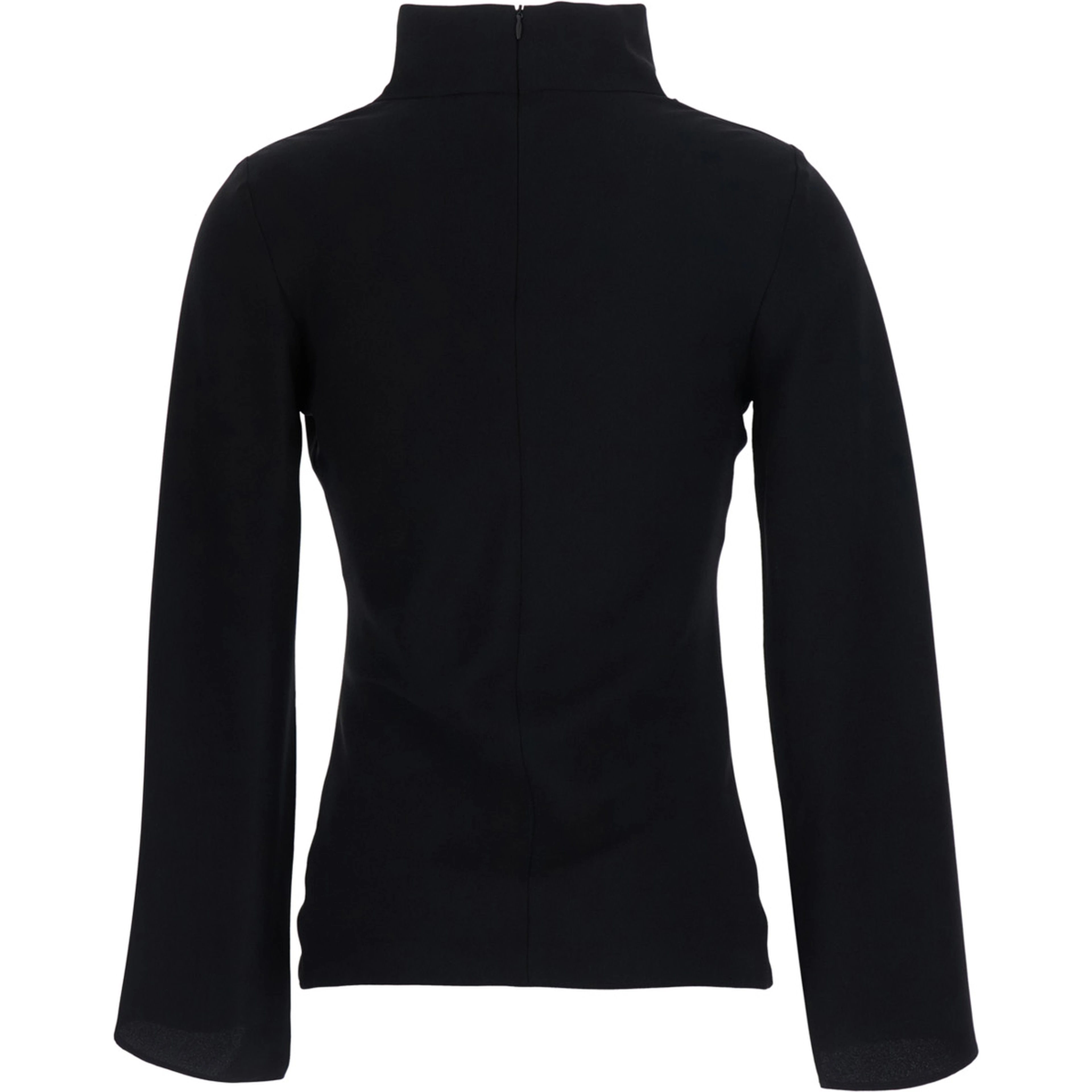 Black womens top with high neck and slits in Tech Fabric