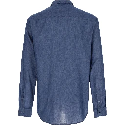 blue shirt with Pointed collar in cotton denim for men