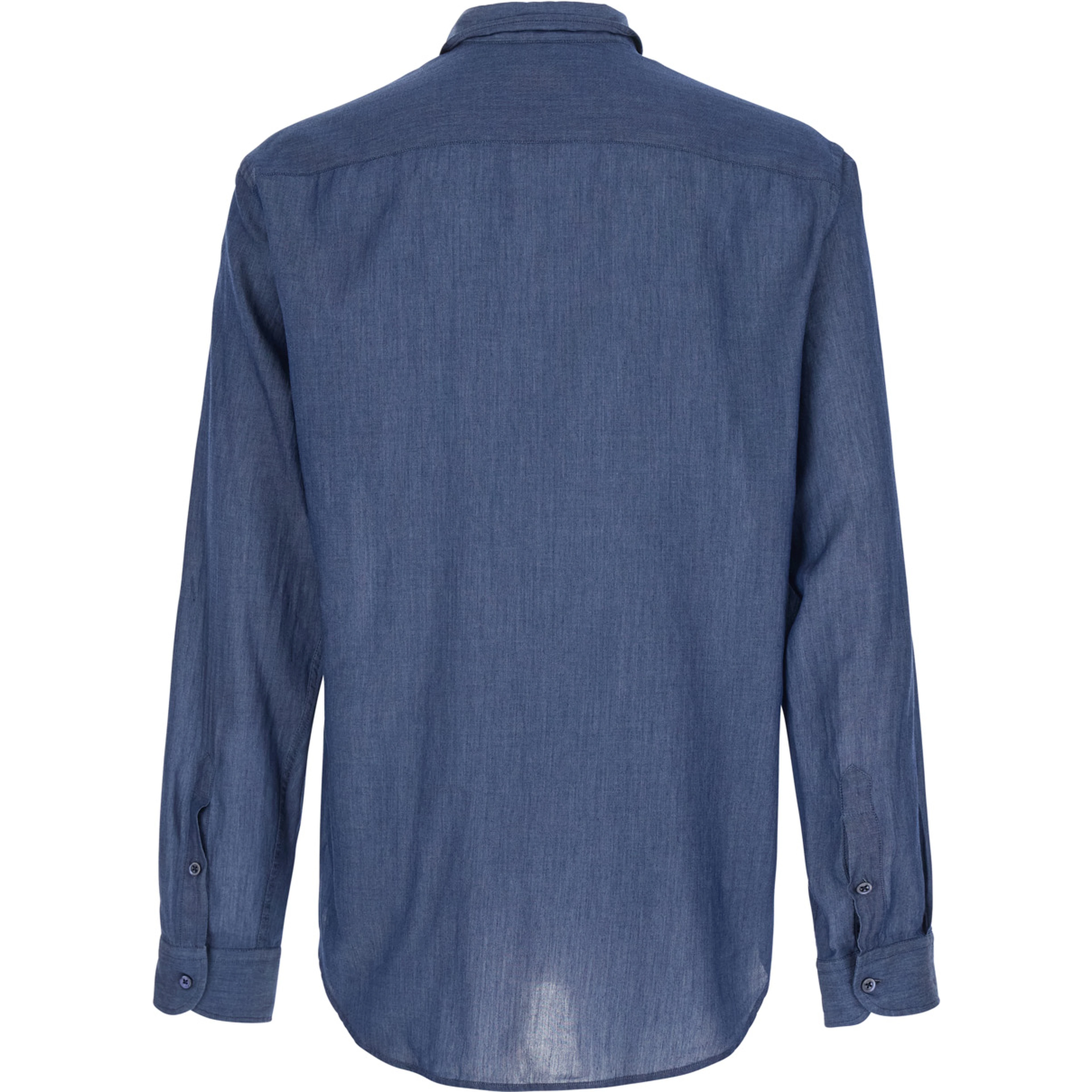 blue shirt with Pointed collar in cotton denim for men