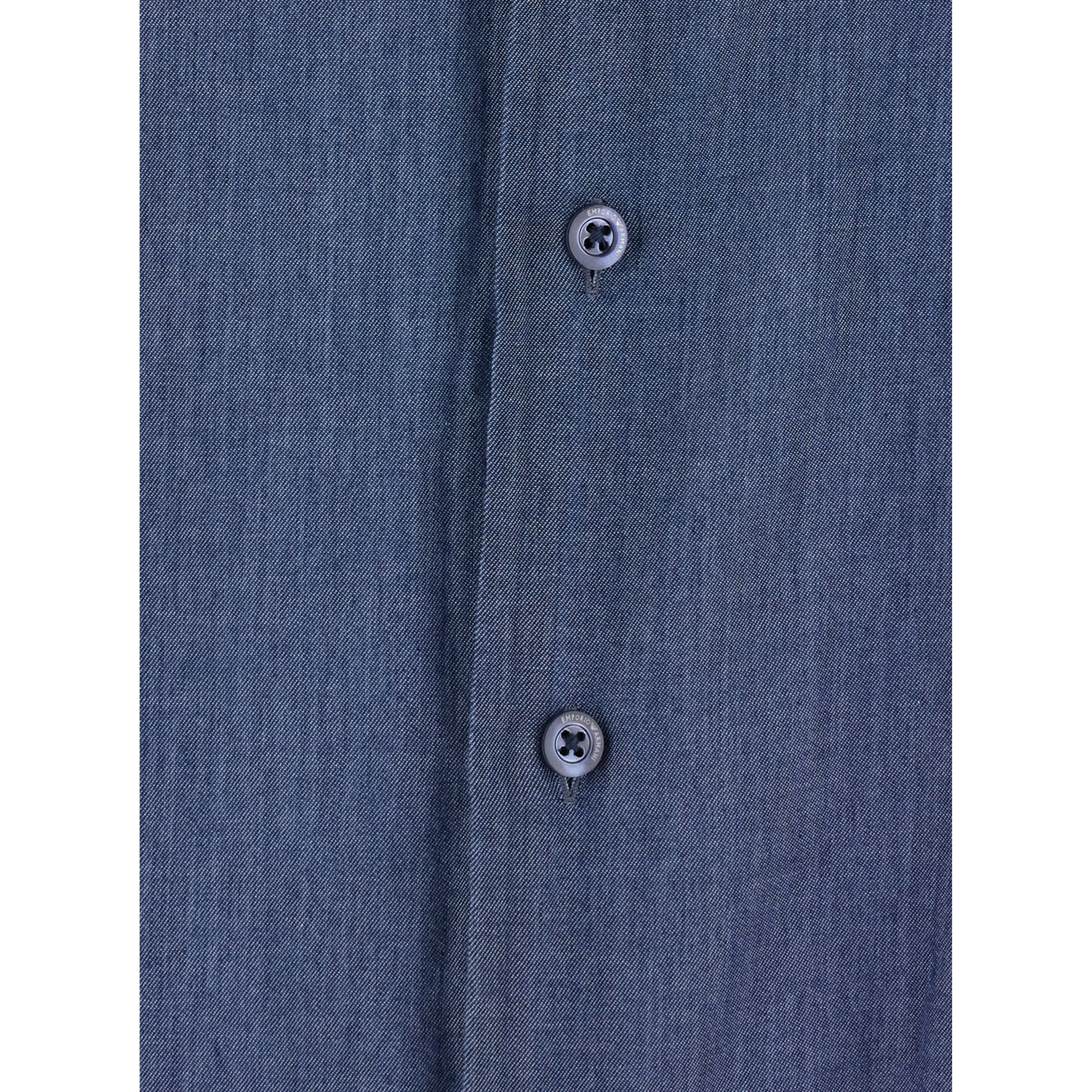blue shirt with Pointed collar in cotton denim for men