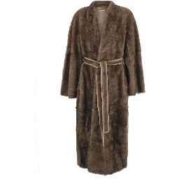 Davos Beige Shearling Coat with Belt Closure in Fur for Women