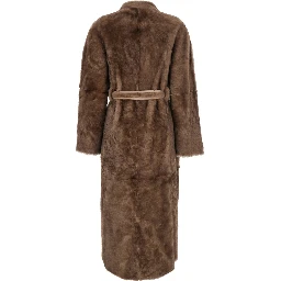 Davos Beige Shearling Coat with Belt Closure in Fur for Women