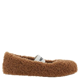 Ballet shoes with shearling details and brown rubber sole woman