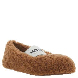 Ballet shoes with shearling details and brown rubber sole woman