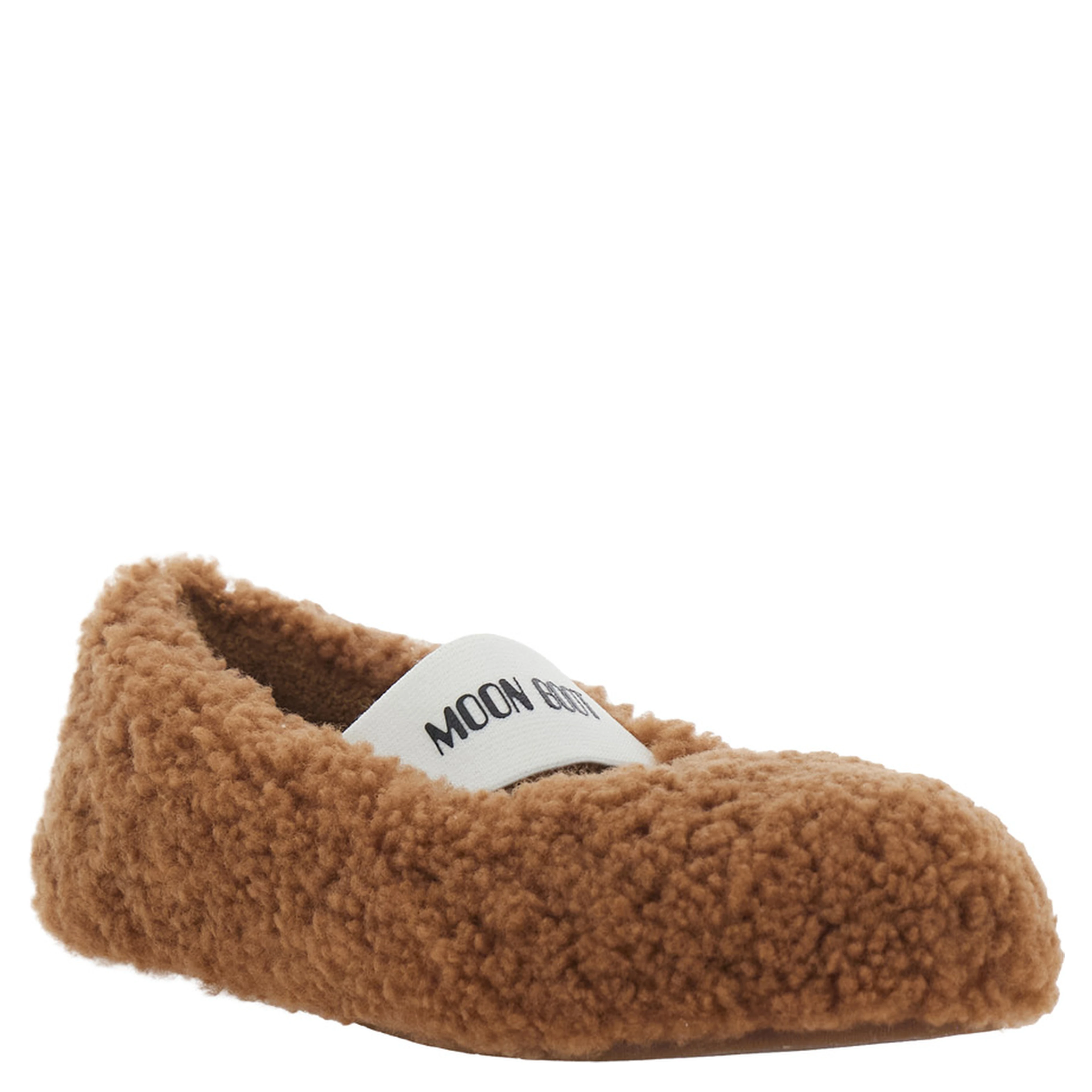 Ballet shoes with shearling details and brown rubber sole woman