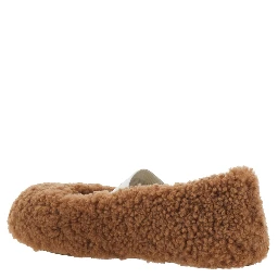 Ballet shoes with shearling details and brown rubber sole woman