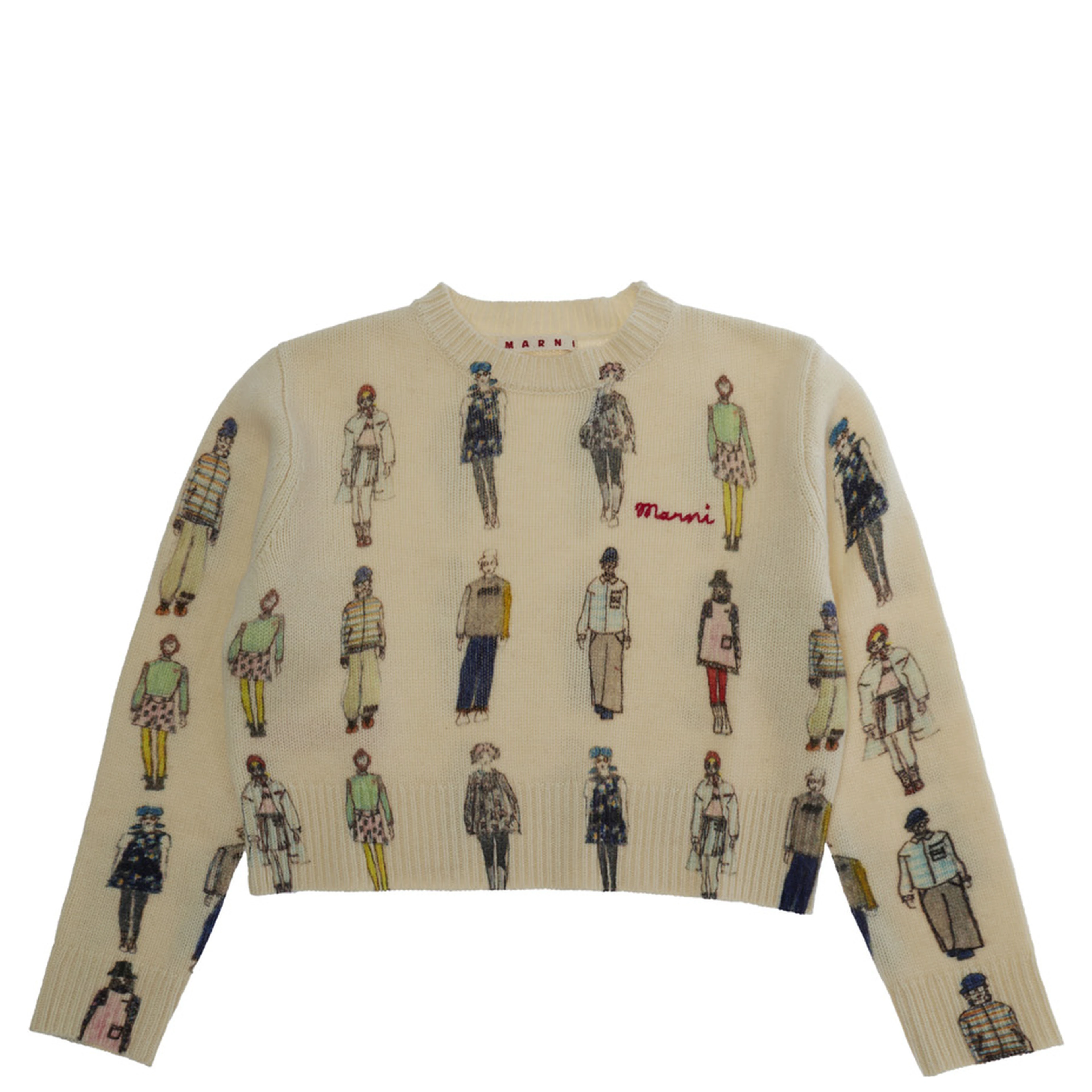 White long-sleeve round-neck sweater in wool and nylon for Girl