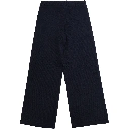 Pants with pockets and ribbed hems in blue wool and acrylic for boy