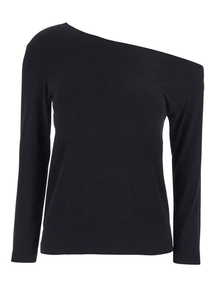 Top with Off Shoulder Design in Black Tech Fabric for Women