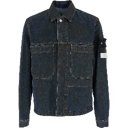 Brown Denim Biker Jacket with Long Sleeves and Front Closure, Men