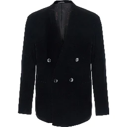 Black Jacket without collar with button closure on the front in velvet for men