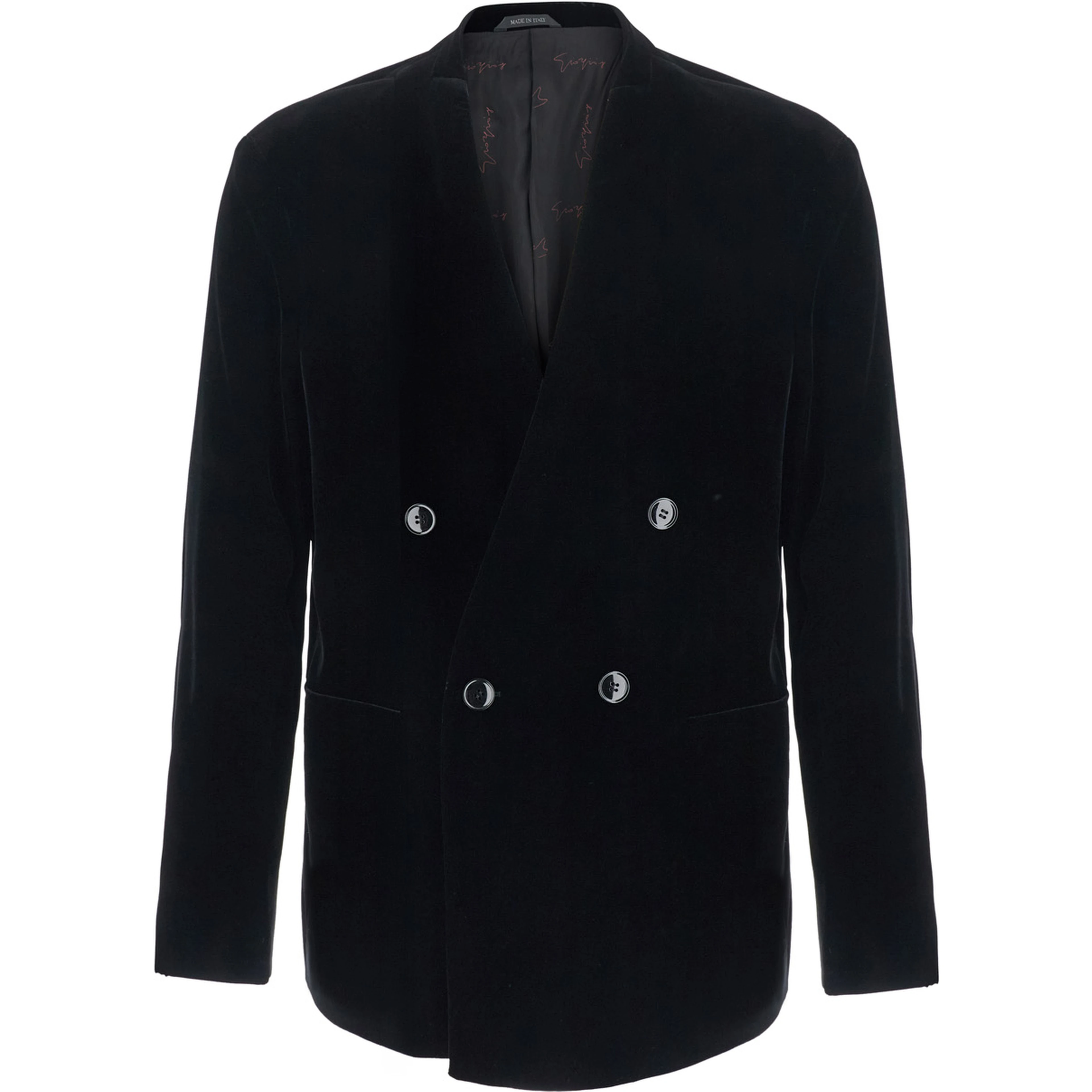 Black Jacket without collar with button closure on the front in velvet for men