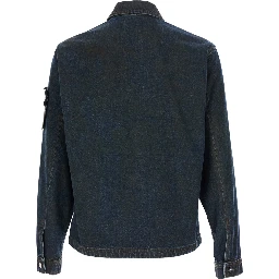 Brown Denim Biker Jacket with Long Sleeves and Front Closure, Men
