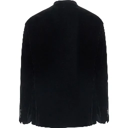 Black Jacket without collar with button closure on the front in velvet for men