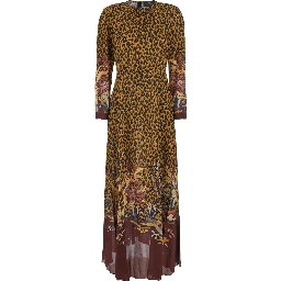 Brown Long dress with all-over animalier motif in Tech Fabric women