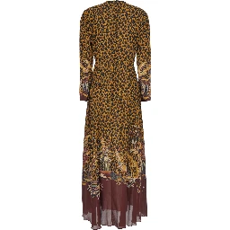 Brown Long dress with all-over animalier motif in Tech Fabric women