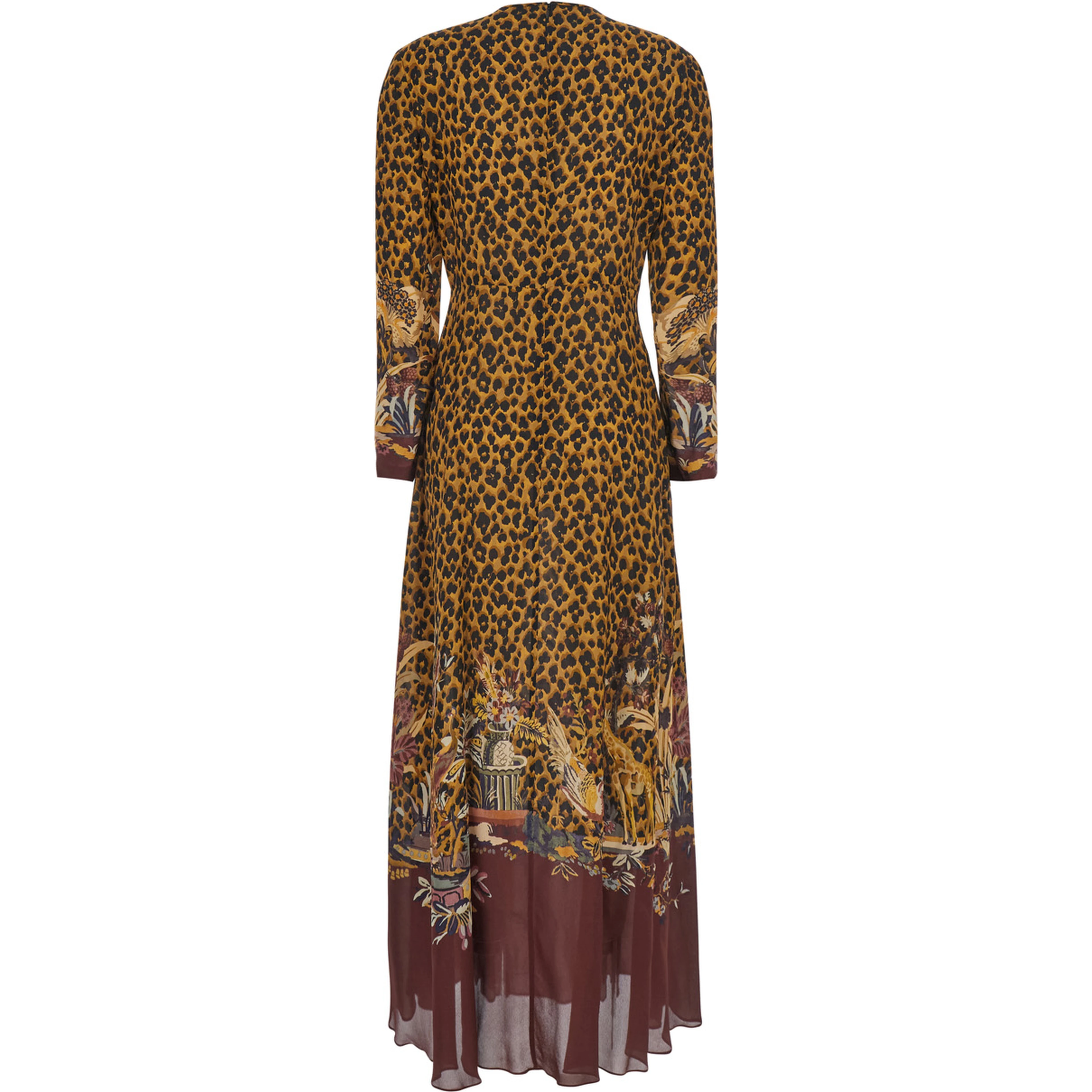 Brown Long dress with all-over animalier motif in Tech Fabric women