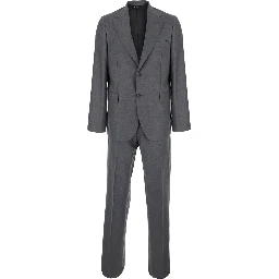 Single-breasted jacket and pants suit with piping and pleats in gray for men