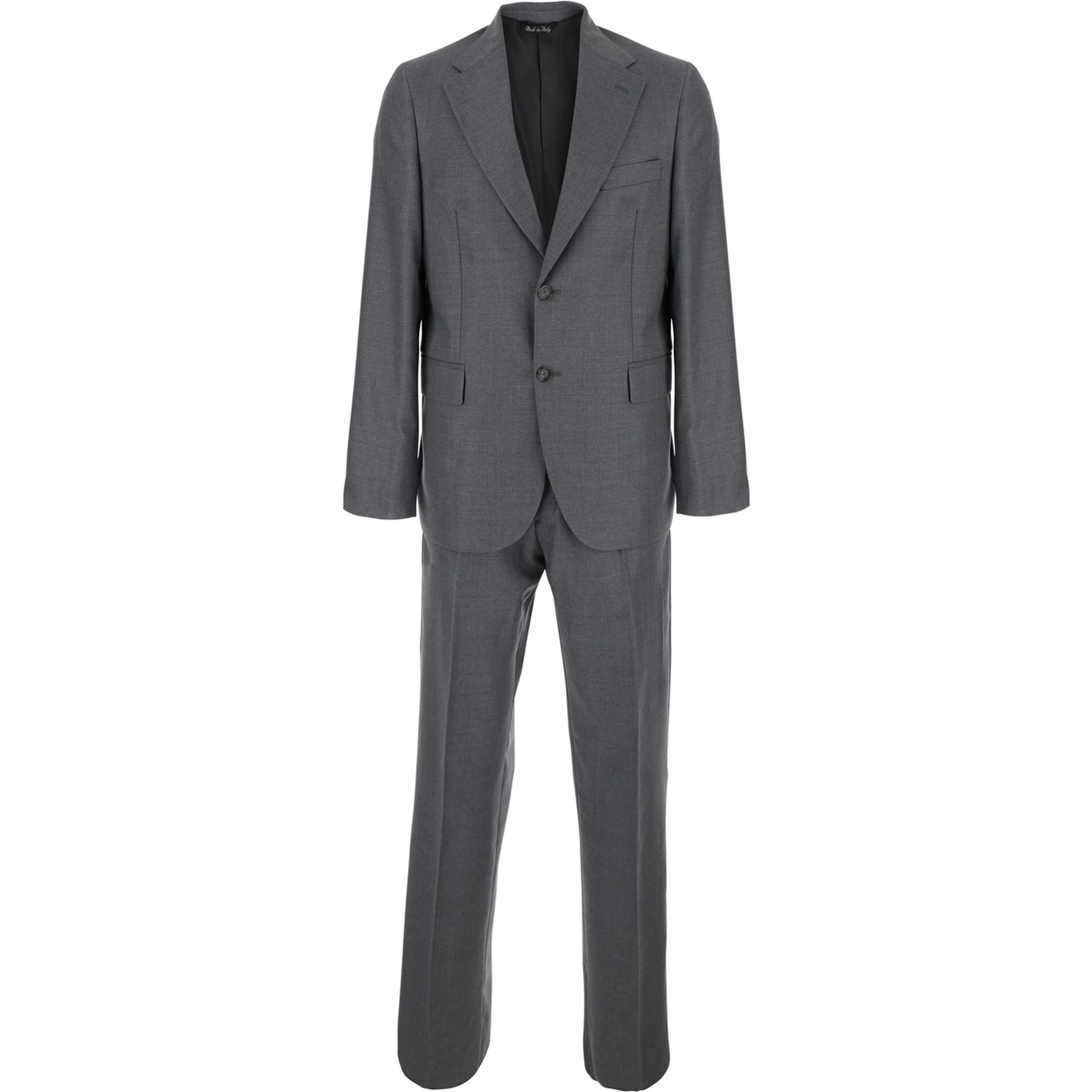 Single-breasted jacket and pants suit with piping and pleats in gray for men