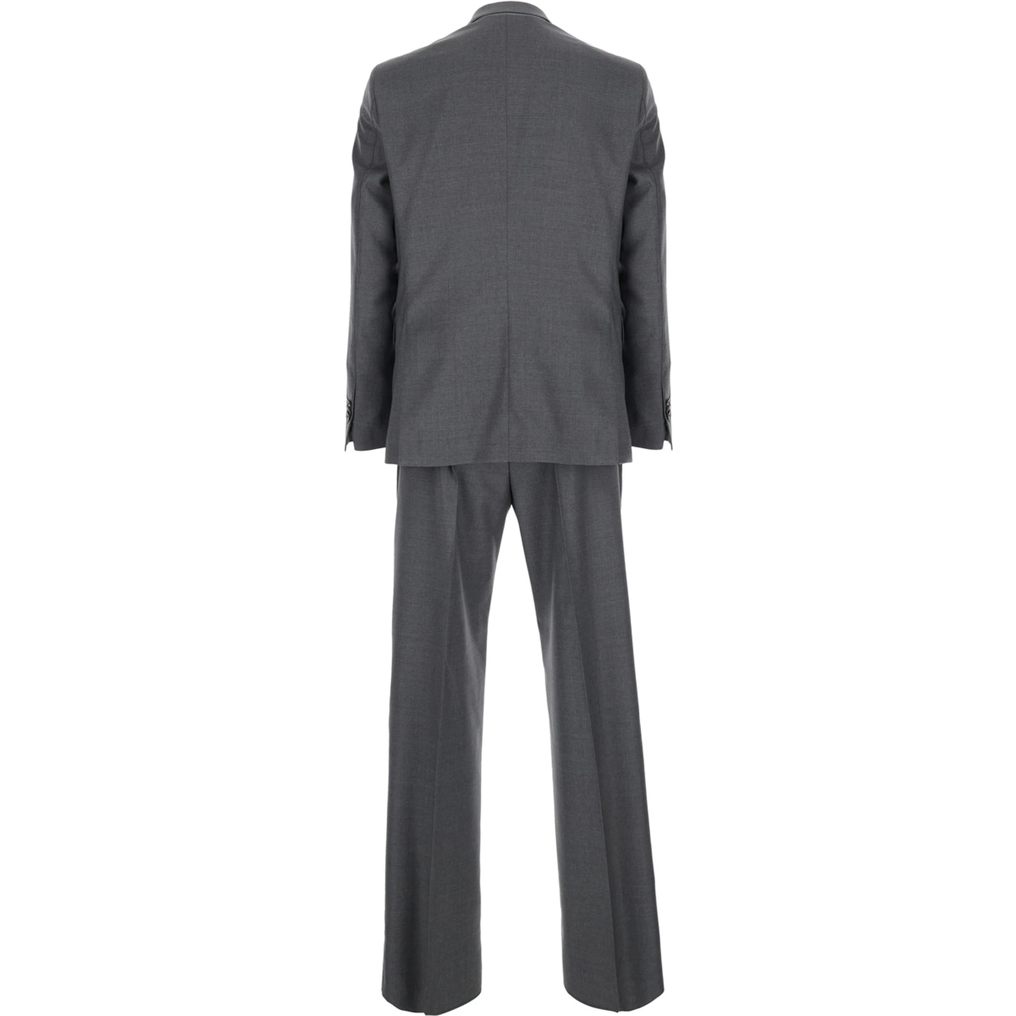 Single-breasted jacket and pants suit with piping and pleats in gray for men
