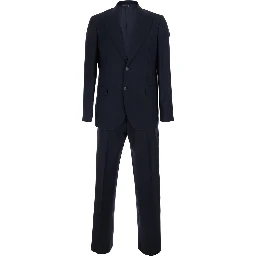 Single-breasted Jacket and Pants with Piping and Pleats in Tech Fabric Blue Men