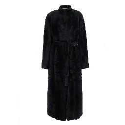 Grace Black shearling coat with belt closure in fur for women