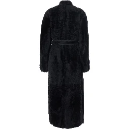 Grace Black shearling coat with belt closure in fur for women