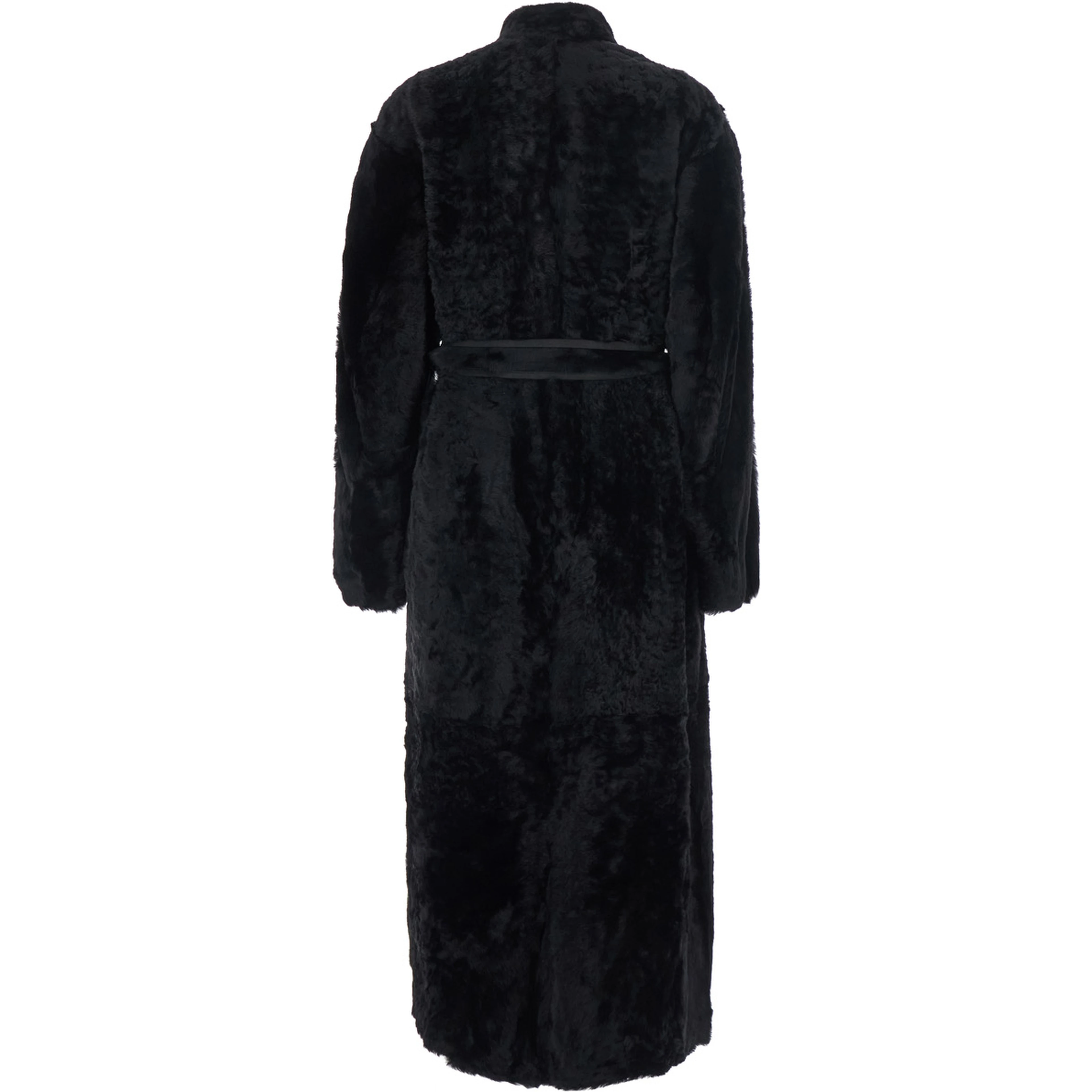 Grace Black shearling coat with belt closure in fur for women