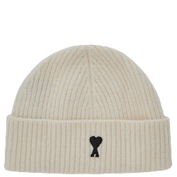 Beanie with contrast AMI de Coeur in white wool unisex