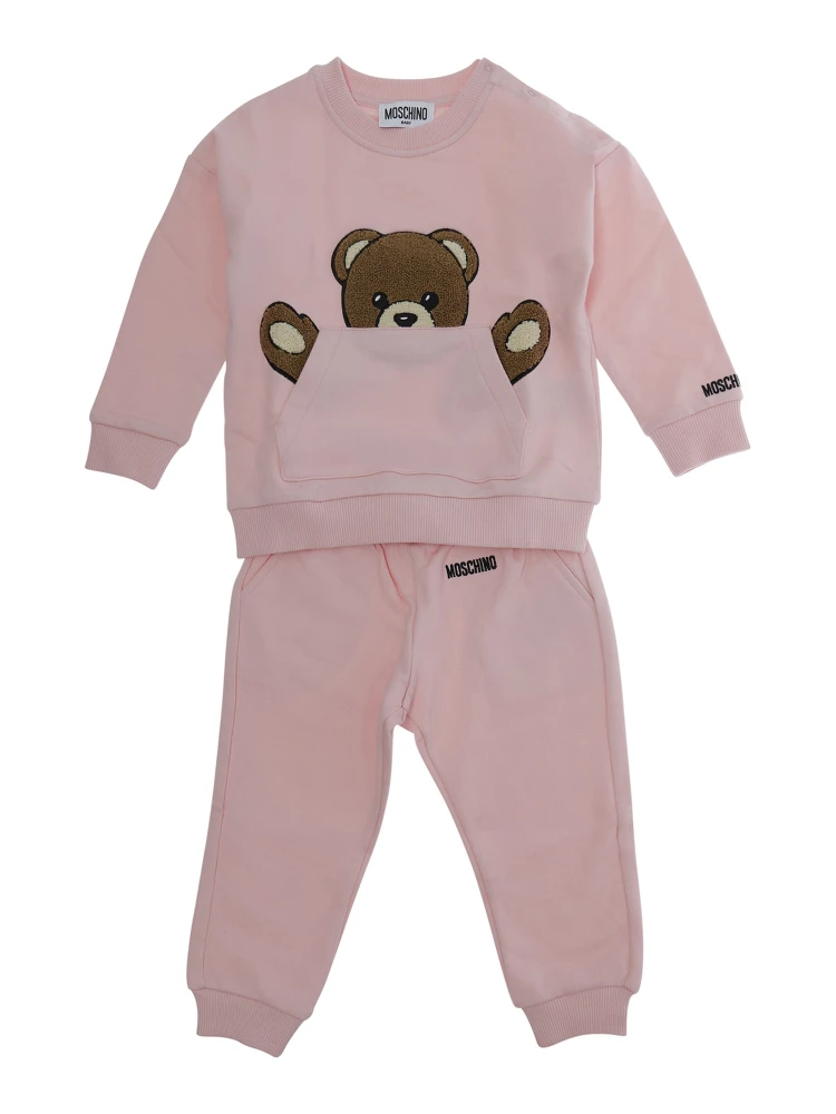 Tracksuit with logo and patch in pink cotton for Girl