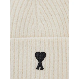 Beanie with contrast AMI de Coeur in white wool unisex