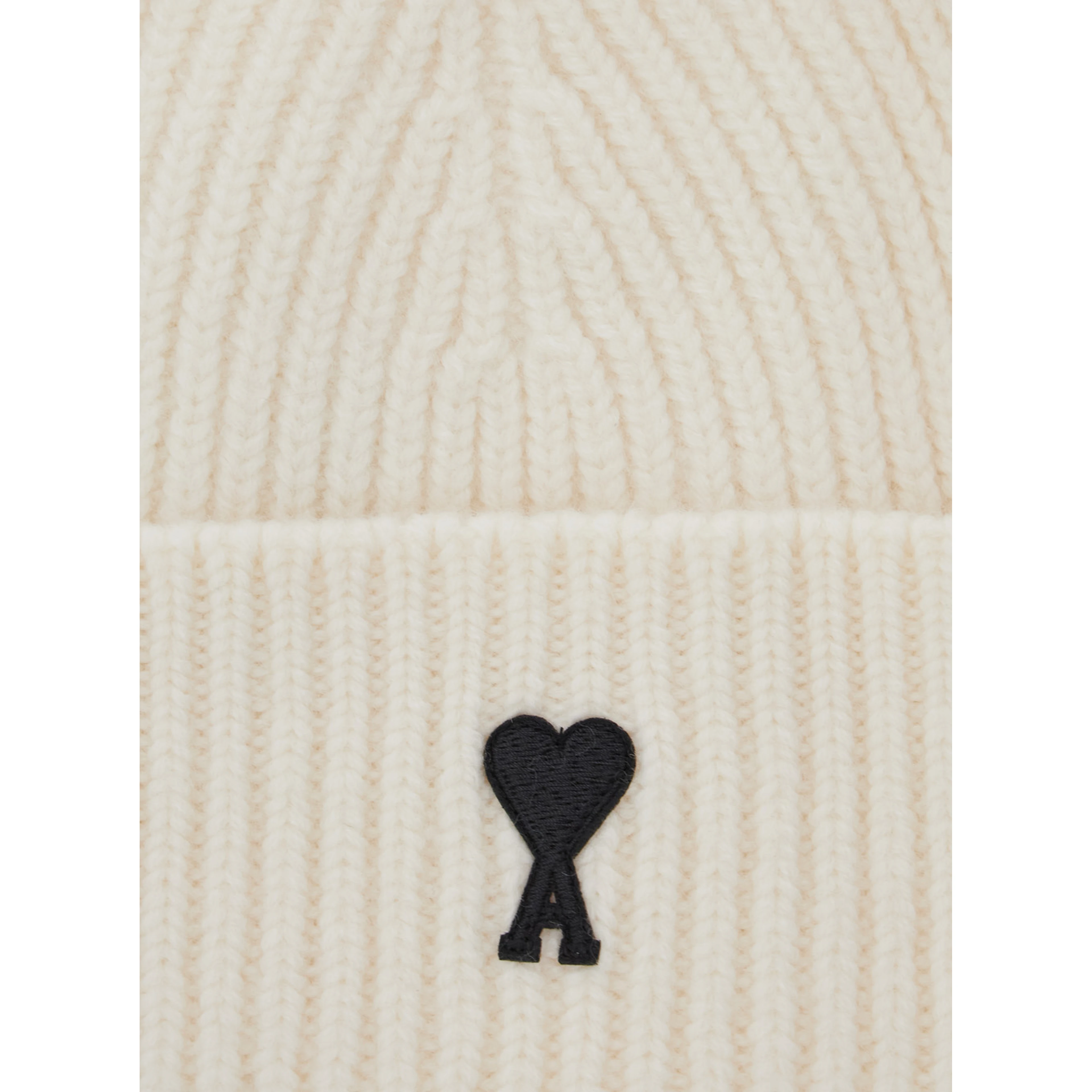 Beanie with contrast AMI de Coeur in white wool unisex