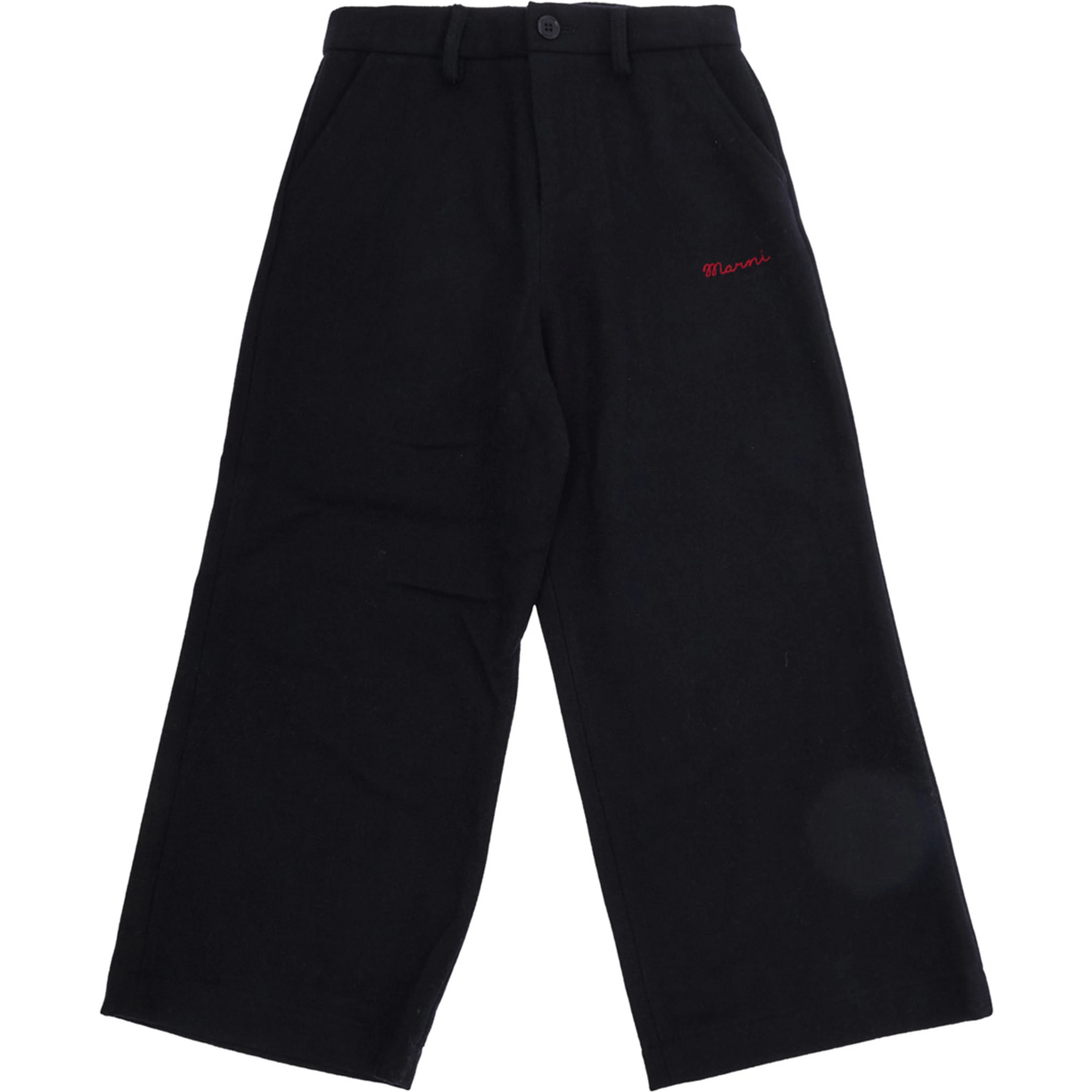 Pants with pockets and straight hems in blue wool and polyamide blend for boy