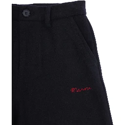 Pants with pockets and straight hems in blue wool and polyamide blend for boy