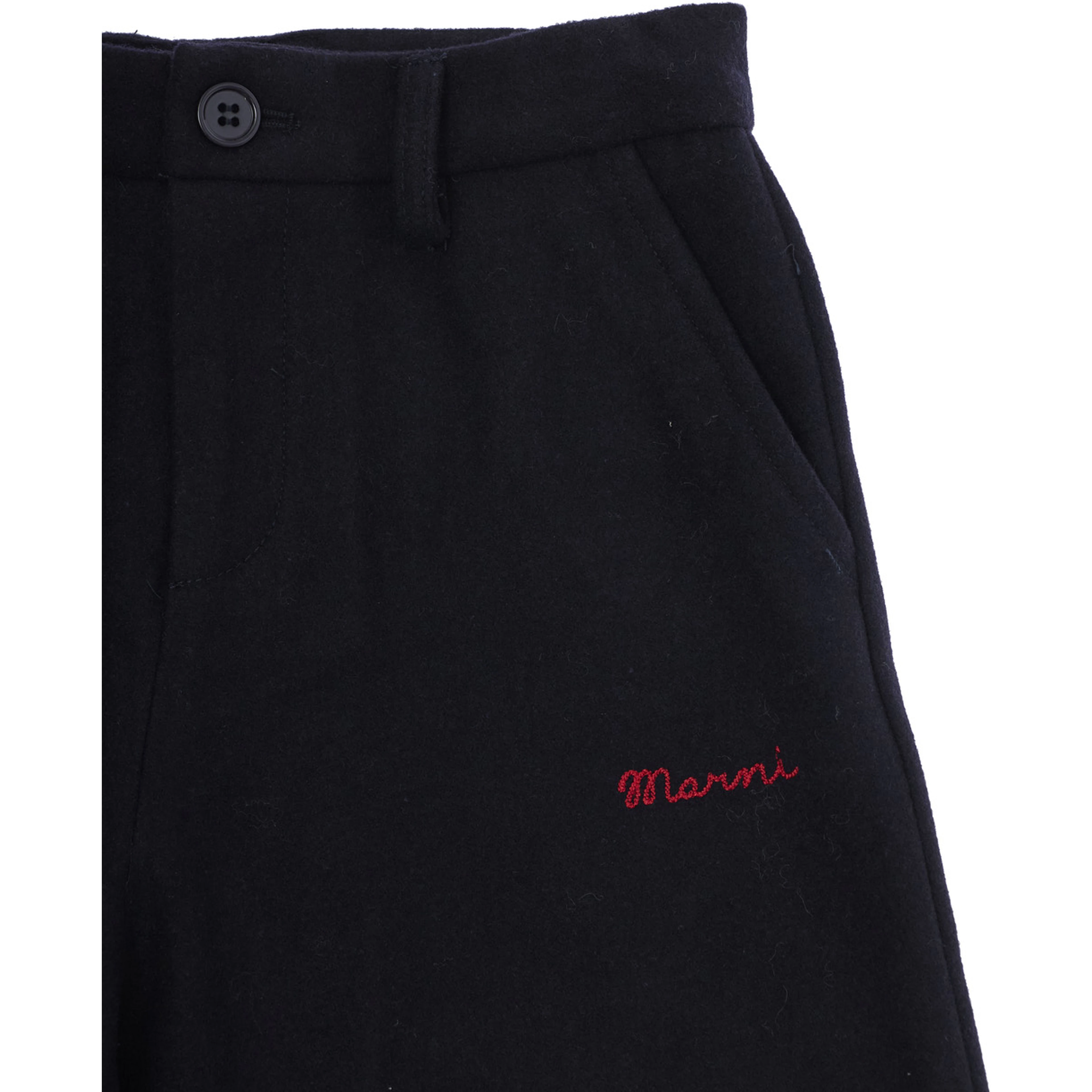 Pants with pockets and straight hems in blue wool and polyamide blend for boy