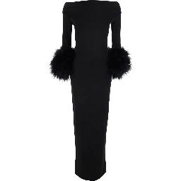 Long dress with synthetic fur details and long sleeves in black women