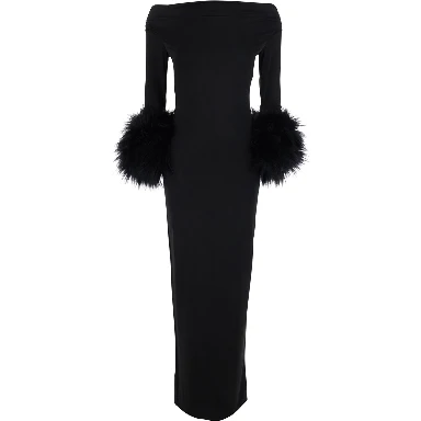 Long dress with synthetic fur details and long sleeves in black women