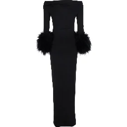 Long dress with synthetic fur details and long sleeves in black women
