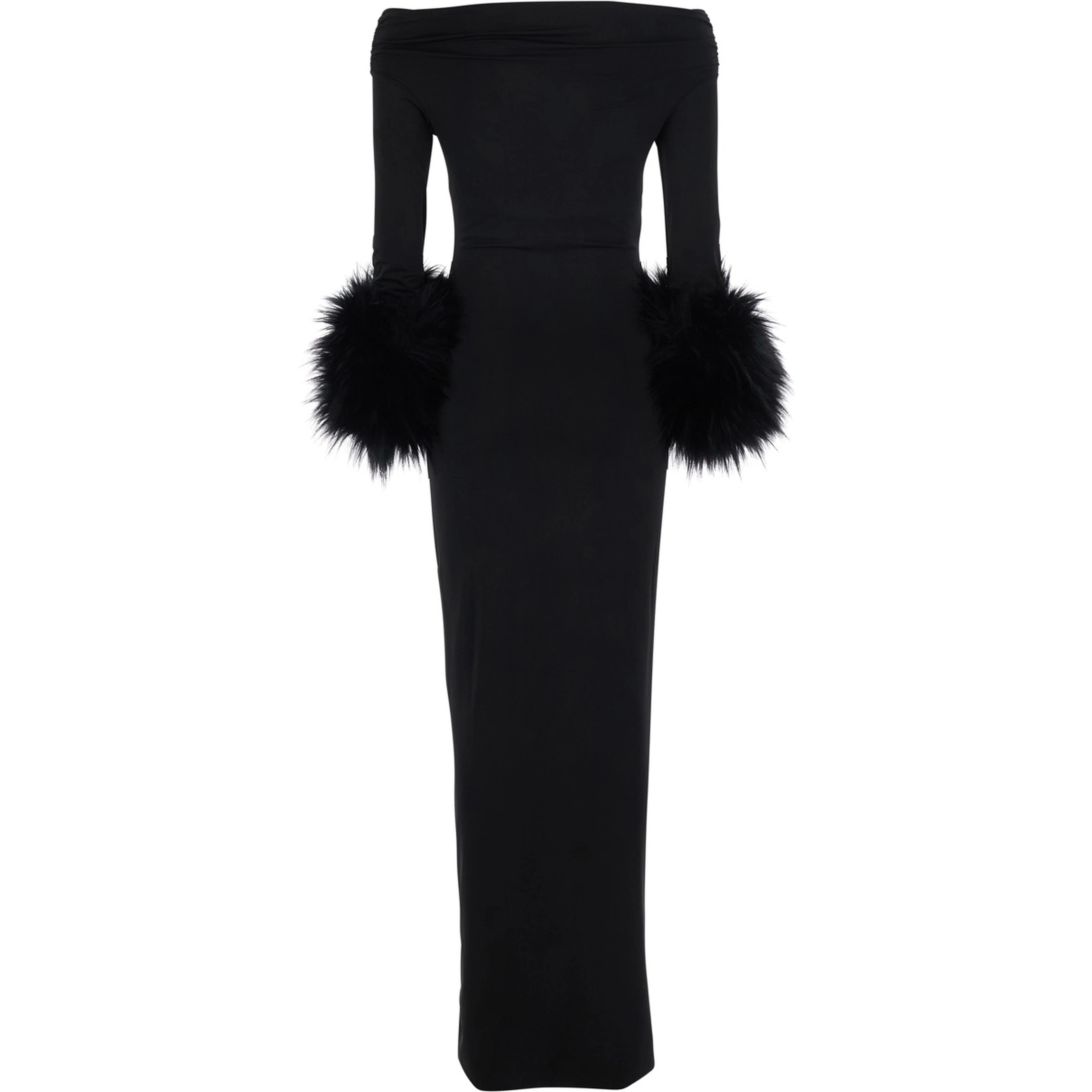 Long dress with synthetic fur details and long sleeves in black women