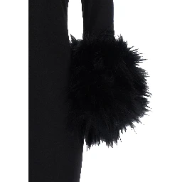 Long dress with synthetic fur details and long sleeves in black women
