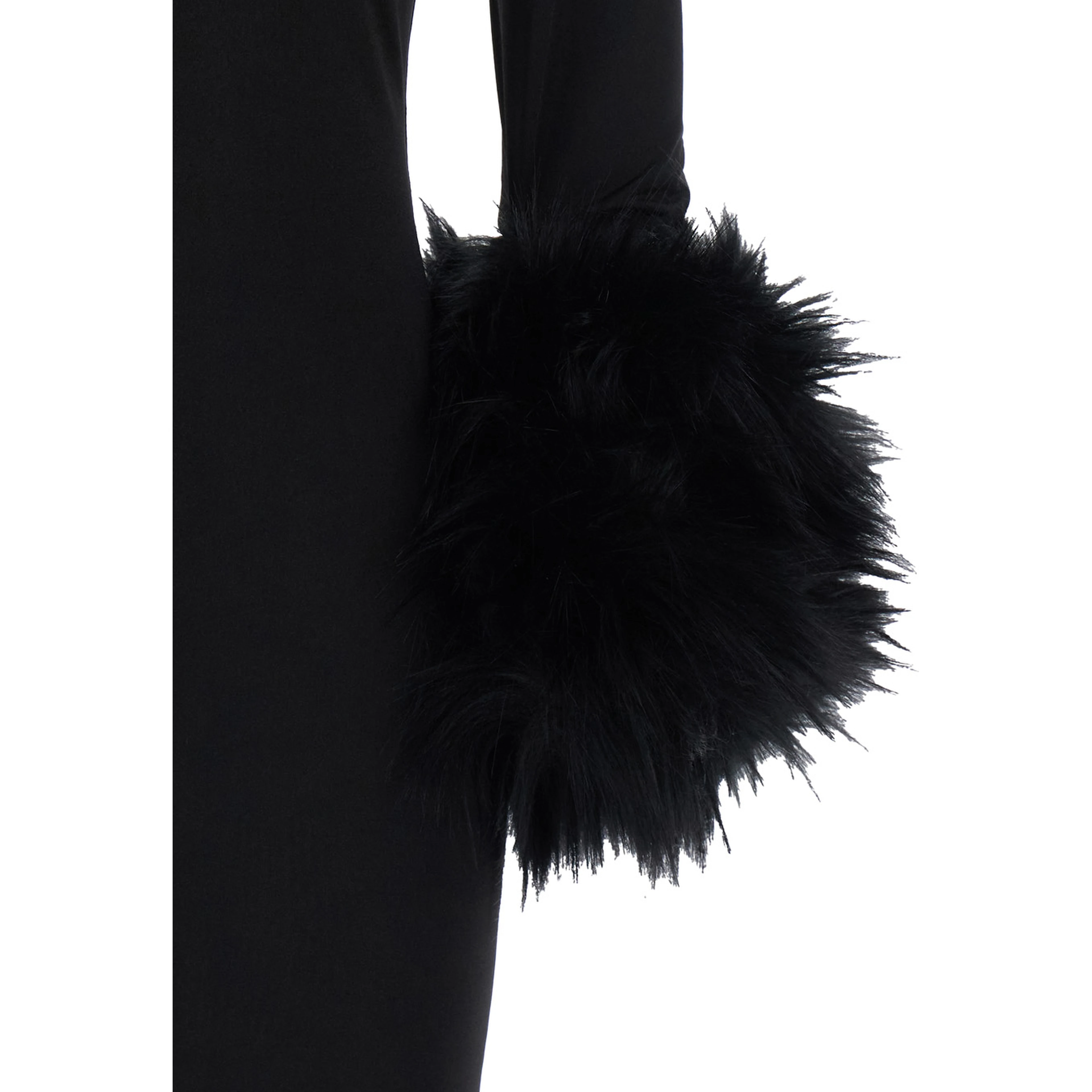 Long dress with synthetic fur details and long sleeves in black women
