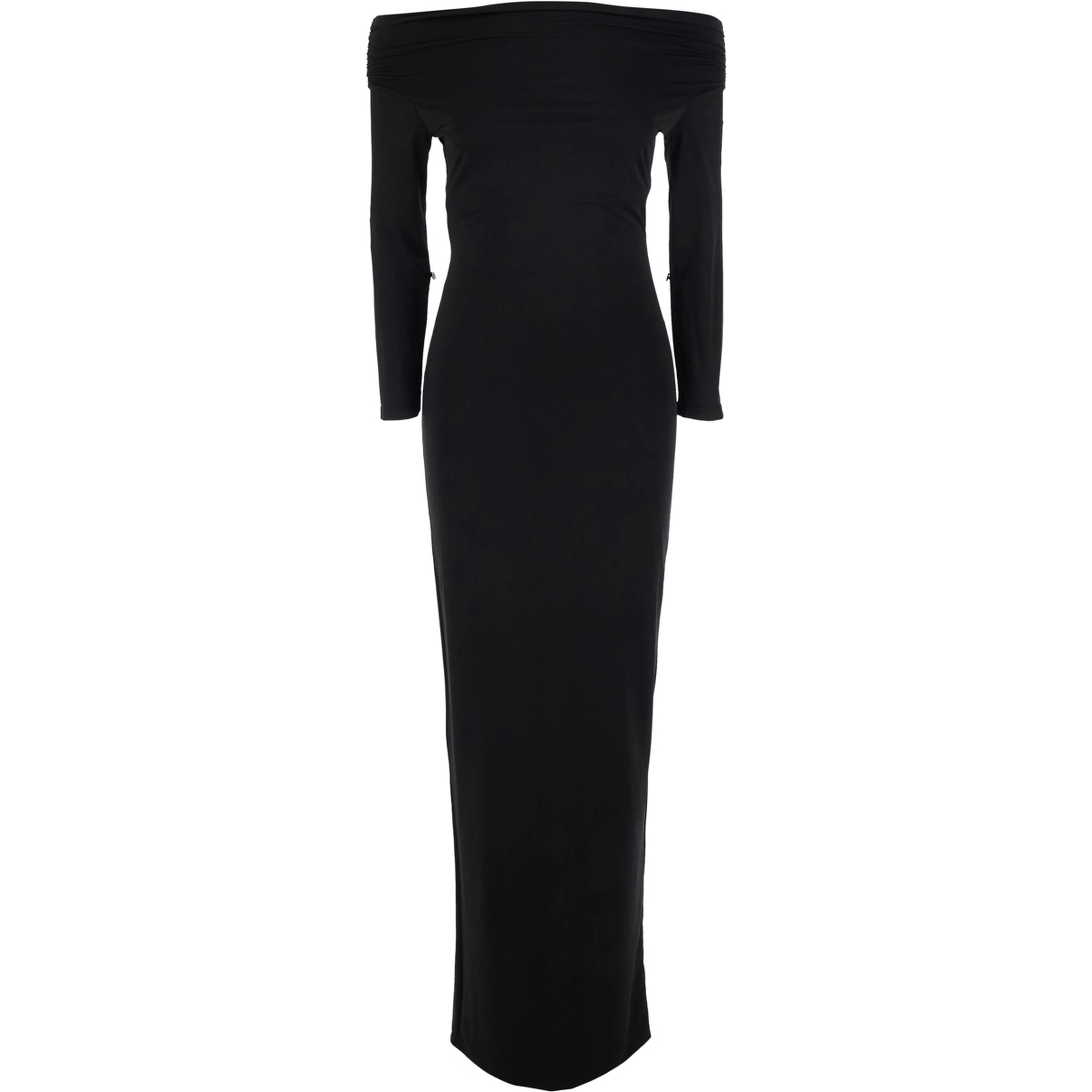 Long dress with synthetic fur details and long sleeves in black women
